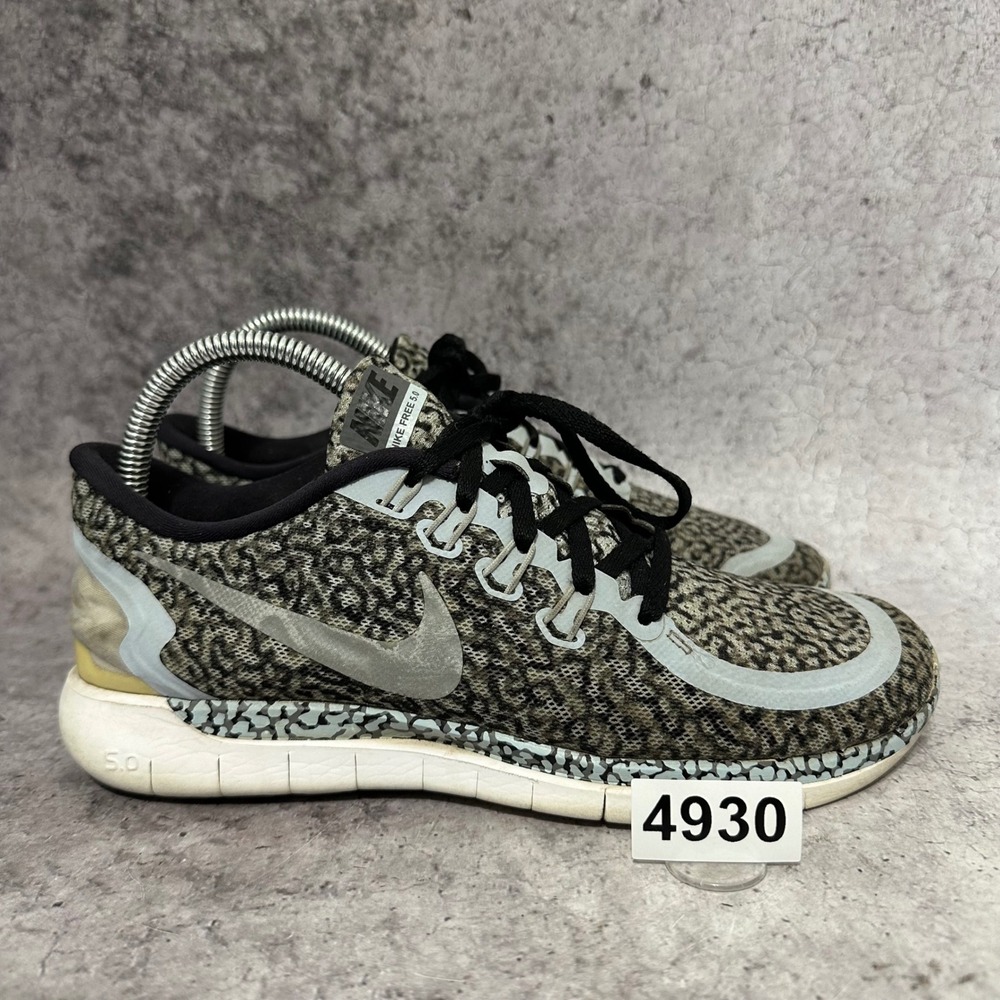 Nike Free 5.0 Print Womens 8 Gray Animal Leopard Running Shoes 749593-400